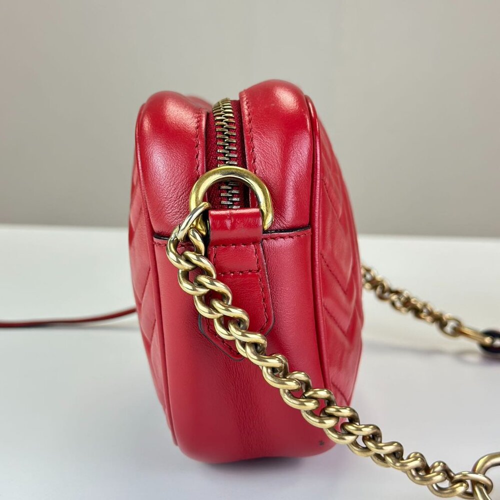 Gucci Red Leather Small Marmont Shoulder Bag Crossbody - Picture 2 of 7